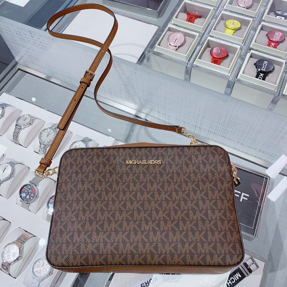 MK Jet Set LG EW Saffiano Crossbody Bag LOGO Brown - Picture 1 of 4